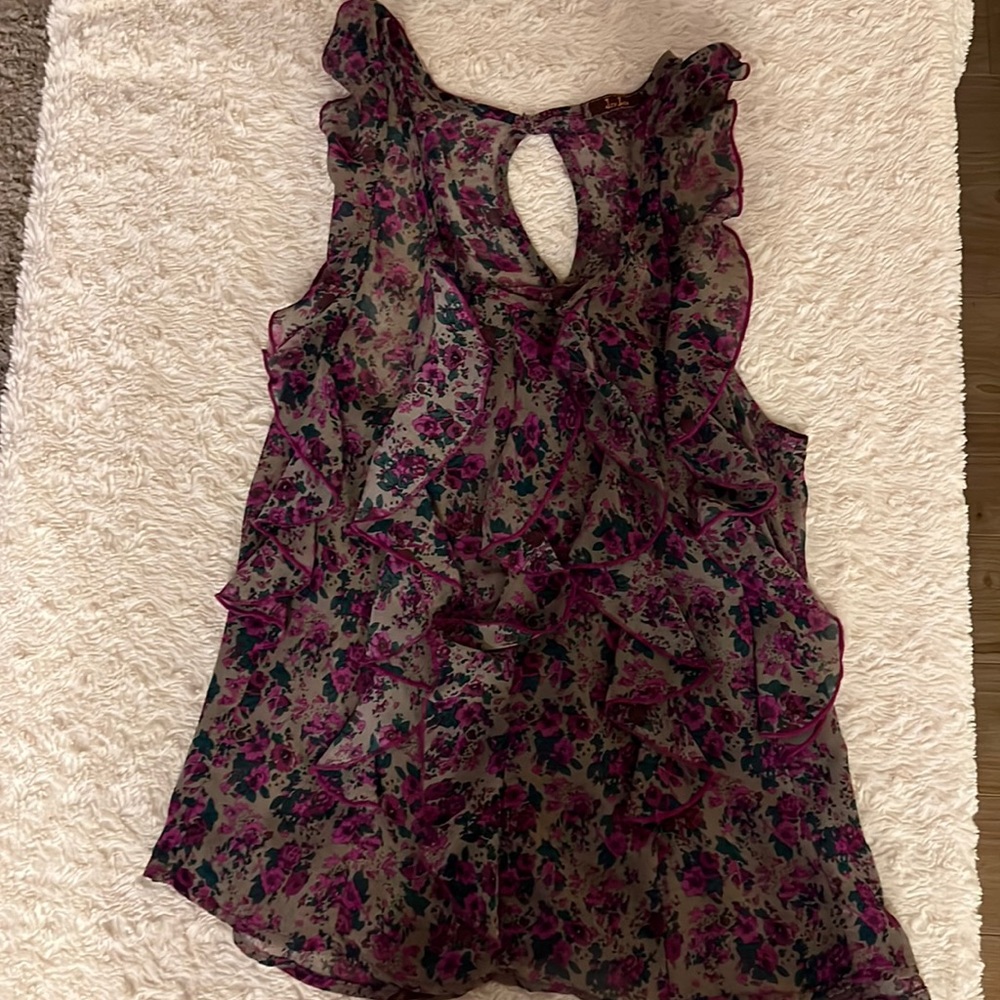 Purple floral tank top with ruffles. Size small $5